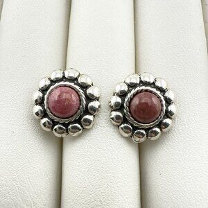 Quoc Turquoise QT Earrings Pink Rhodonite Round Cabochon Stud Southwest Old Pawn